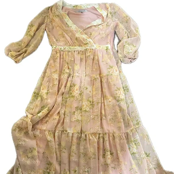 Floral Pink Long Sleeve Dress - Taylor Size 10 - Picture 3 of 5